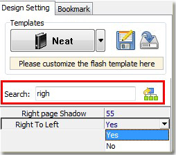 search option setting on flipping book maker