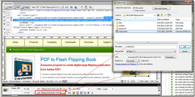 add target link to the image with navigating flash flipping book